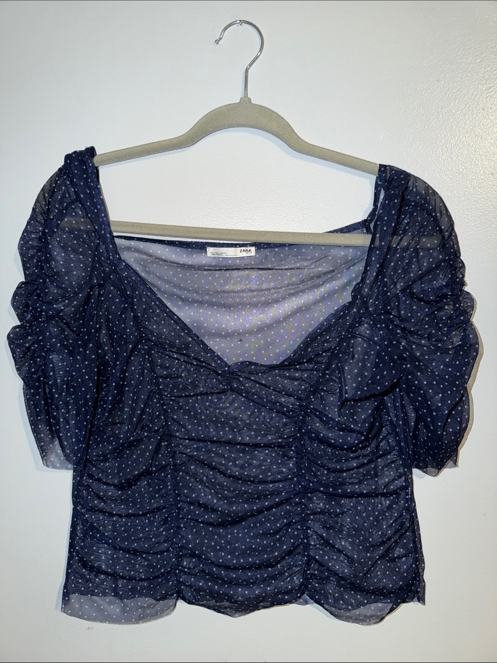 Navy & Dots Sheer Off the shoulder Blouse